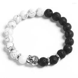 Strand Fashion Men Buddha Head Bead Bracelet Black Lava Stone White Turquoise Beads Charm Bracelets & Bangles For Accessories Gift