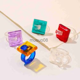 Band Rings New Vintage Transparent Colourful Acrylic Resin Ring Korea Fashion Geometric Aesthetic Jewellery Ring For Women Trend Punk J230817
