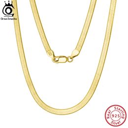Pendant Necklaces ORSA JEWELS 925 Sterling Silver m Gold Flexible Flat Chain Herringbone Snake Necklace for Women Neck Jewellery SC35 230817