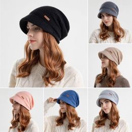 Cycling Caps Soft Plush Knitted Hat Casual Short Brim Fleece Lined Bonnet Windproof Keep Warm Beanies Women Girl