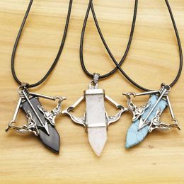 Pendant Necklaces Natural Stone Crystal Agate Cupid's Sword Simple Leather Rope Necklace Charms DIY Jewelry Gift Accessories Wholesale 1Pc