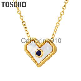 Pendant Necklaces SPTOSOKO Stainless Steel Jewelry Heart Seashell Black Zircon Personality Pendant Necklace Women Fashion Collarbone Chain BSP1281 J230817