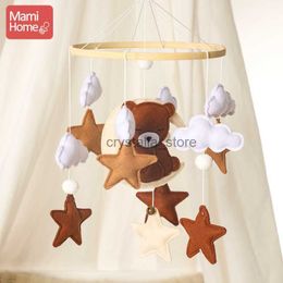 Wooden Baby Bed Bell Toys Crib Cartoon Bear Rattle Newborn Hanging Toys Montessori Educational Toys For Children Gift HKD230817