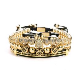 Bangle Luxury Royal King Crown Men Bracelet Stainless Steel Blue Ghost Ball Beads Pyramid Bracelets Bangles For Man Jewellery Drop Deliv Dh9Pl