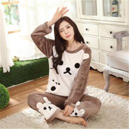 Women's Sleepwear Thick Flannel Pajamas Set Warm Long Sleeve Nightwear Top And Pants Suitable For Home Lounge Wear PR Sale