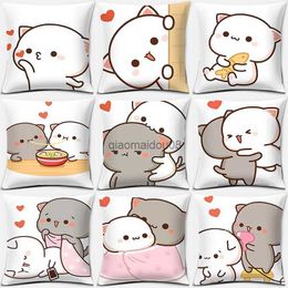 Pillow Case 45x45cm Cartoon Cute Case Mocha Mochi Peach Cat Cushion Cover Decorative s For Sofa Car case HKD230817