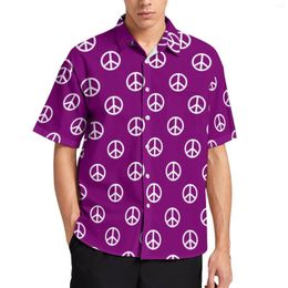 Men's Casual Shirts White Peace Symbols Loose Shirt Men Beach Retro Inspired Hawaiian Custom Short Sleeve Stylish Oversize Blouses