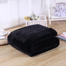 Blankets Soft Solid Black Colour Coral Fleece Blanket Warm Sofa Cover Twin Queen Size Fluffy Flannel Mink Throw Plaid Plane Blankets 230817