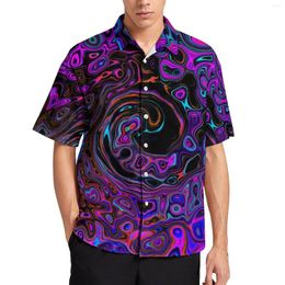 Men's Casual Shirts Retro Liquid Swirl Blouses Mens Trippy Magenta Hawaii Short Sleeve Graphic Novelty Oversized Beach Shirt Gift