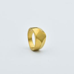 Wedding Rings Gold Color Steel Ring Geometric Flat Top Titanium Men Personality Jewelry Brushed Pattern For Friend Gift