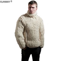 Men's Sweaters Winter 2023 Super y Turtleneck Sweater Loose casual handmade thick wool coat Thick warm male winter clothing 230816