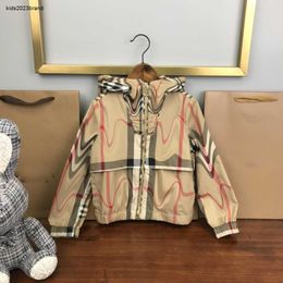 designer Hooded Jacket high quality baby clothes Size 100-160 CM Khaki Cheque design Child Outwear Coat fashion kids coat June12