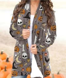 2023 desinger shirts womens halloween Cardigan print skull beast pumpkin pattern digital printed long sleeved sweaters versatile Halloween themed jacket coat HBP