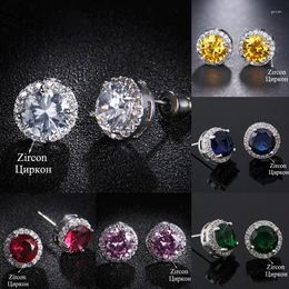 Stud Earrings Silver Colour Classic All-match Round Colourful Cubic Zirconia Ladies Fashion Accessories Wholesale Drop