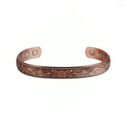 Bangle Ikuinen Copper Bracelet 9mm Vintage Flower Magnetic Adjustable For Women Luxury Jewelry