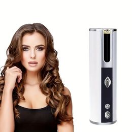 1pc Rechargeable Wireless Hair Curler with LCD Display - Portable Automatic Ceramic Air Spin Curling Iron Styler for Women