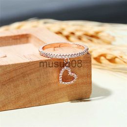 Band Rings Simple Female White Crystal Pendant Ring Rose Gold Silver Color Engagement Ring Vintage Love Heart Thin Wedding Rings For Women J230817