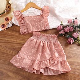 Clothing Sets 6-11Y Children Sets Girls Summer Square Collar Camisole Short Skirt 2pcs Suits Print Loose Casual Cute Kids