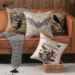 Pillow Case Halloween Cushion Cover Bat Crow case Magic Retro Gift Linen s Living Room Car Sofa Decorative cover 45*45cm HKD230817