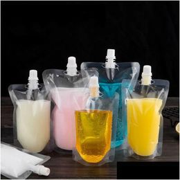 Food Savers Storage Containers Wholesale Adt Beverage Pouches Zable Clear Bag Flask Stand Up Plastic Drink Packaging Bags 100Ml 200M Dh3Nb