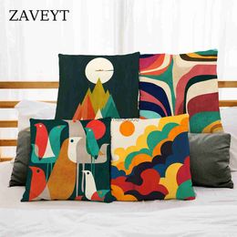 Pillow Case ZAVEYT New Trendy Cartoon Sunrise Mountain Peak Cover For Sofa Home Throw Cushion Case Decorative Polyester Print 45x45 HKD230817