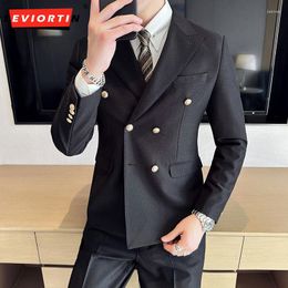 Men's Suits 2023 Spring And Autumn Double Breasted Suit Breezer British Korean Fit Side Slit Solid Colour Two-piece Set M-5XL