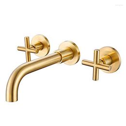 Bathroom Sink Faucets Wall Mounted Faucet Solid Brass 360 Swivel Tub Spout Bathtub Lavatory Basin Mixing Brushed Gold