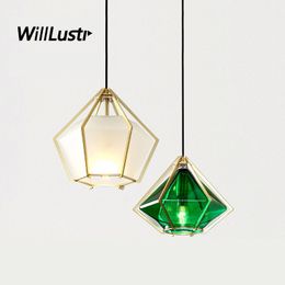Creative Acrylic Diamond Pendant Lamp Metal Suspension Light Hotel Cafe Bar Living Bedroom Iron Hanging Ceiling Chandelier