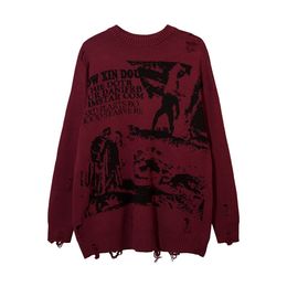 Men's Sweaters Ripped Goth Women Y2k Men Sweaters Vintage Black Oversize Knitted Sweater Harajuku Anime Streetwear Fashion Winter Tops Pullover 230816