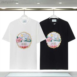 Men's T-Shirts Good Quality Blakc White Casablanca Fashion Tees Real Tag Lotus Print T-shirt Casual T Shirt Mens Clothing