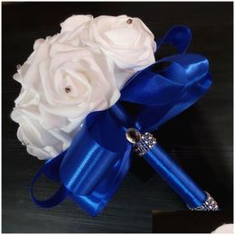 Flowers Bridesmaid Decoration Foam Rose Bridal Bridemaid Bouquet White Satin Romantic Drop Delivery Party Events Supplies Dhz1V