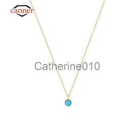 Pendant Necklaces CANNER Simple Turquoise 925 SterlSilver Gold Color Collarbone Chain Necklaces for Women WeddEngagement Fine Jewelry Gift J230817