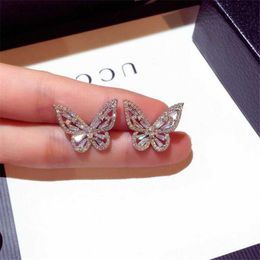 Stud 2021 New Women Fashion Jewellery 925 Sterling Silver Princess Cut Sweet Cute White Topaz CZ Diamond Ins Popular Wedding Butterfly Earring Gift Z230817