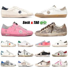 Golden Shoes Dirty Sneakers Loafers Casual Shoe Italian Brand Hi-Star Suede Dupe Super Baskets Men Women Do-Old With Mid Slide Star Leopard Suede Glitter Pink Trainers