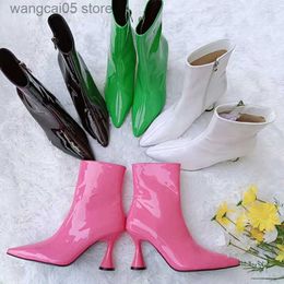 Boots 2021 Autumn Winter Patent leather Women Boots Comfortable Cup heeled Ankle boots Fashion High heels Chelsea Short Boots Shoes T230817