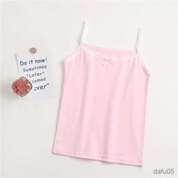 Tank Top Summer Girls Camisole Singlet Underwear Solid Undershirts Kids Cotton Tanks Bow Tops for Baby Children Models Clothing 3-8Years R230817