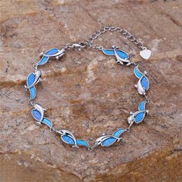 Link Bracelets Dainty Ocean Animal Small Dolphin Bracelet Blue Fire Opal Stone Chain For Women Summer Beach Jewellery Girlfriend's Gift