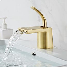 Bathroom Sink Faucets Arrival Brushed Gold Faucet Basin Mixer Tap Black Wash & Cold Waterfall Brass