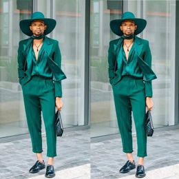 Men's Suits Dark Green Men' S Suit 2 Pieces Blazer Pants One Button Satin Lapel Slim Jacket Fashion Tuxedo Business Modern Wedding Groom
