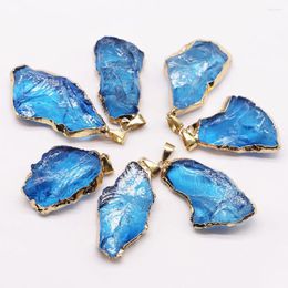 Pendant Necklaces Natural Stone Gold Plated Bezel Crystal Glass Pendants Necklace Dyed Blue Rough Irregular Charms Jewellery Making