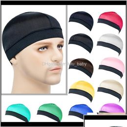 Wig Caps Dome Wave Cap Silk Bonnet Satin Elastic Breathable Turban Hat Hair Headwear Bonnets Hats Fedoras Beanie Adt 10Pcs Hgjnx Drop Dhljn