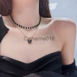 Pendant Necklaces 2023 New Fashion Trend Unique Design Double Layer Pearl Butterfly Pendant Necklace For Women Jewellery WeddParty Premium Gifts J230817