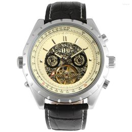 Wristwatches Fashion Jaragar Top Brand Hollow Tourbillon Bar Nail Full Automatic Round Calendar Week Display Leather Wrist Watches