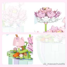 Blocks Lotus Flower Building Block Brick Eternal Bouquet Model Assembly Plastic Plant Decoration Educational Toy For Kids Birthday Gift R230817