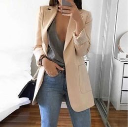Kadınlar Blazer Sıradan Uzun Kollu İnce Ceketler Açık Front Ofis Lady Suit Ola Lapel Coat Hardigan resmi 220818