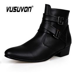 Boots VUSUVON Fashion Men Spring Autumn Pointed Toe Height Increase Chelsea Ankle Western High Top Casual Shoe PU Leather 230817