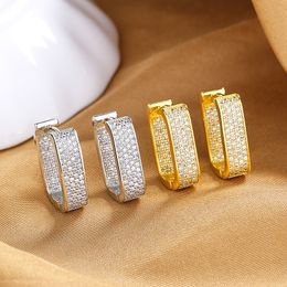 Men Women Unisex Earrings Yellow White Gold Plated Bling Iced Out CZ Stone Earrings Hoops Studs for Girls Women Nice Gift