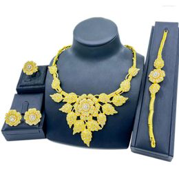 Necklace Earrings Set African Crystal Gift Birthday Party Bracelet Accessories Flower For Women Wedding Ring Fashion