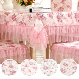 Table Cloth Mesh Lace Pink Elegant Dining Cover Floral Print Desk Dust Proof Wedding Rectangular Tablecloth