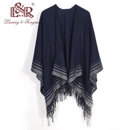 Scarves Cashmere Winter Warm Ponchos And Capes For Women Foulard Femme Shawls and Wraps Stripped Pashmina Female Bufanda Mujer 230817